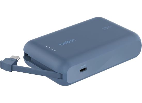 Belkin BoostCharge power bank 10000mAh, portable power bank with integrated cable PD 20W, fast charge USB-C power delivery, power bank fast charging for iPhone 16 series, iPad Pro, Galaxy S24 and more - Blue